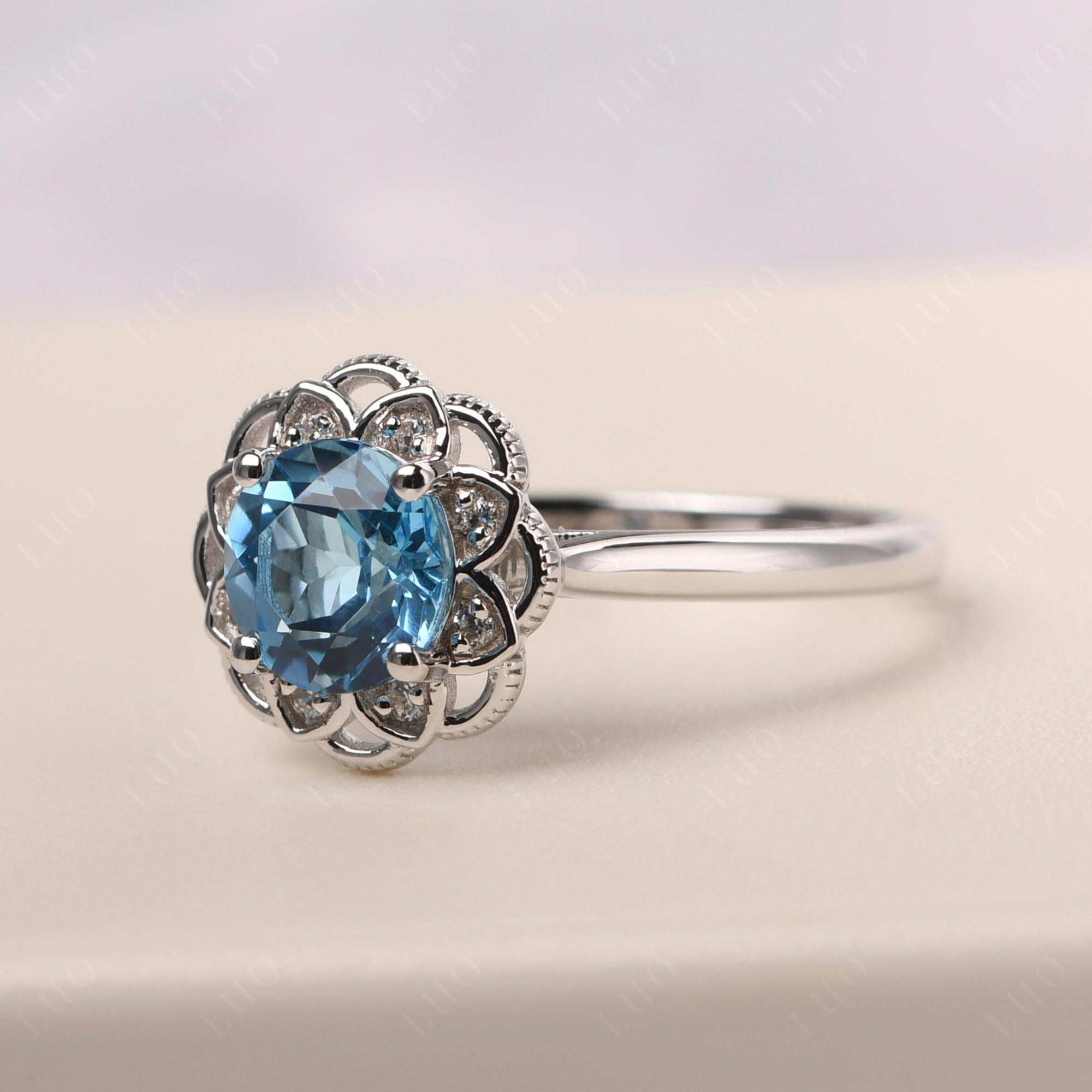 Swiss Blue Topaz Vintage Inspired Filigree Ring - LUO Jewelry