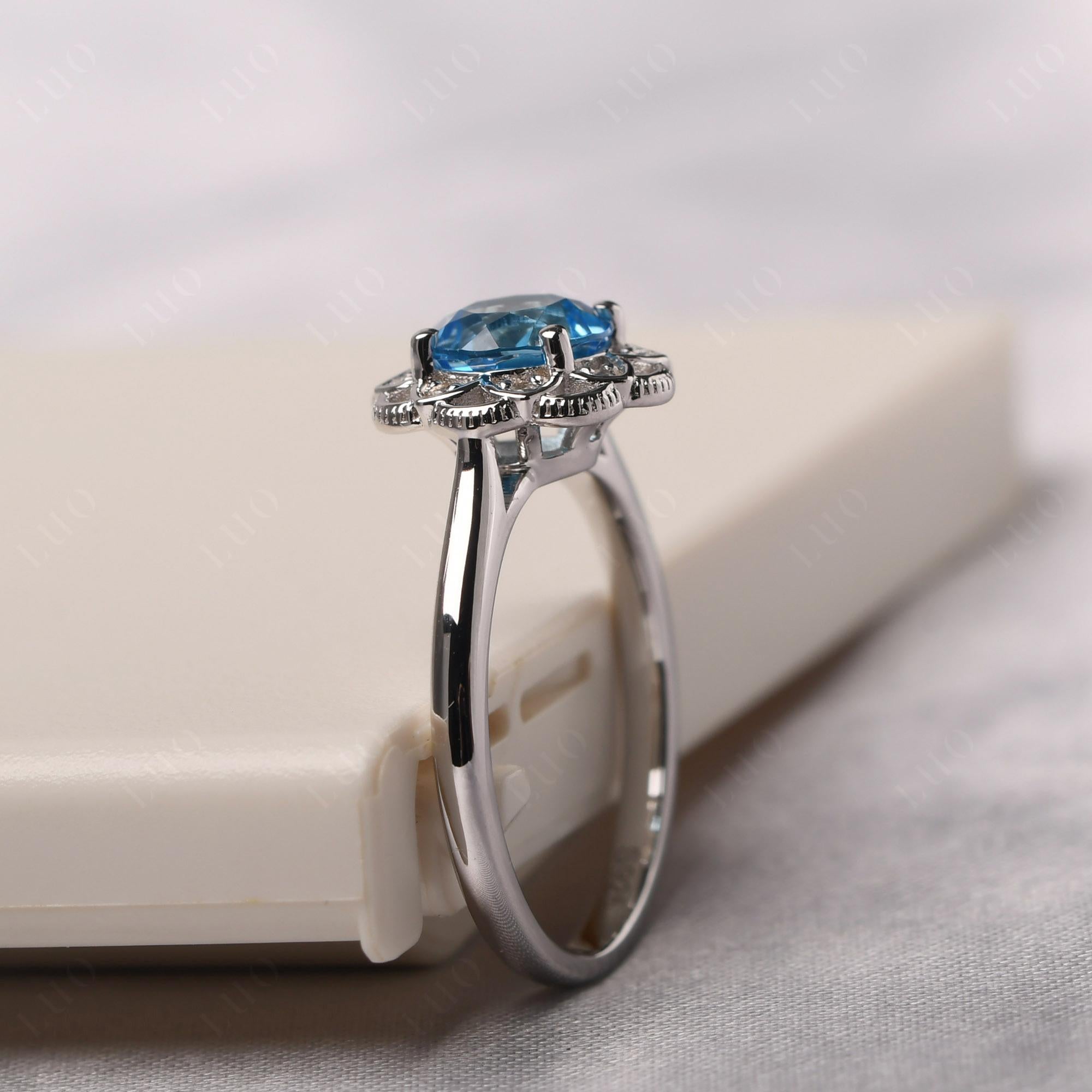 Swiss Blue Topaz Vintage Inspired Filigree Ring - LUO Jewelry
