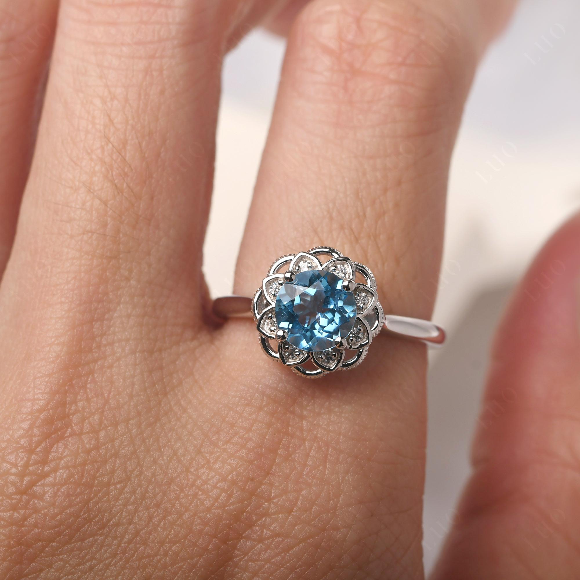 Swiss Blue Topaz Vintage Inspired Filigree Ring - LUO Jewelry