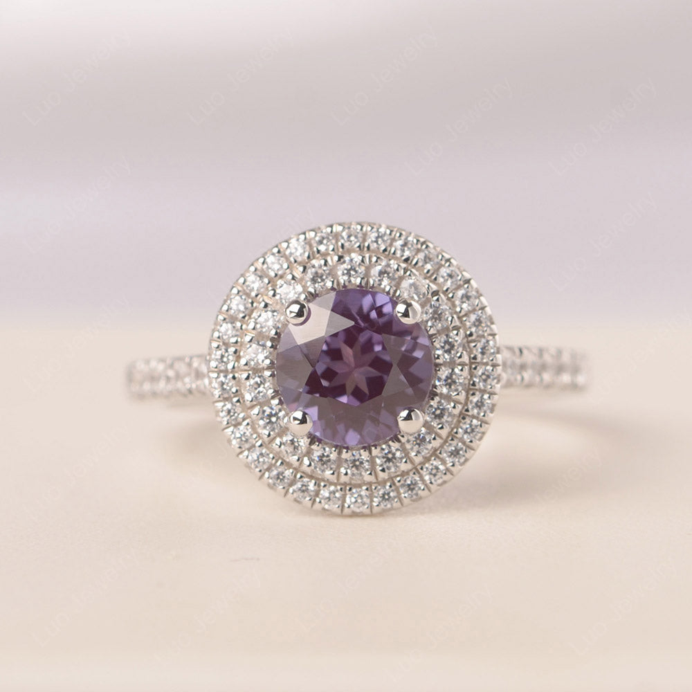 Round Alexandrite Double Halo Engagement Ring