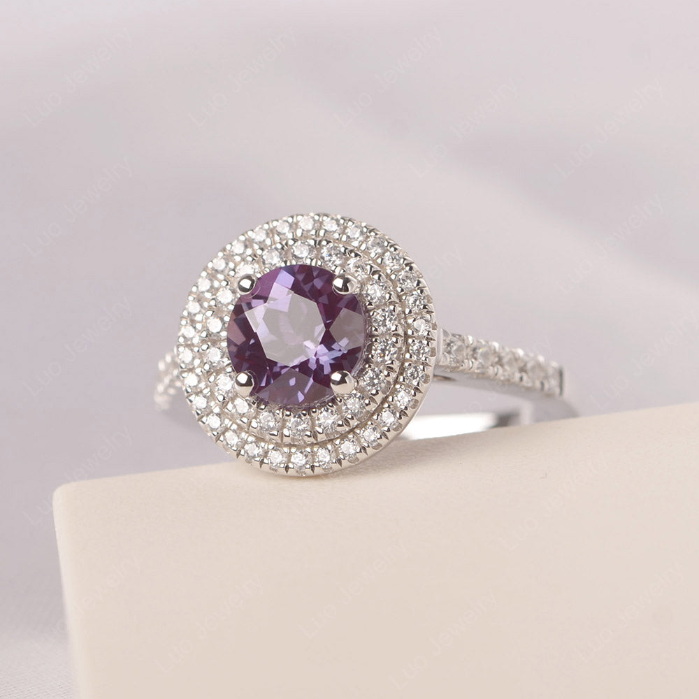 Round Alexandrite Double Halo Engagement Ring