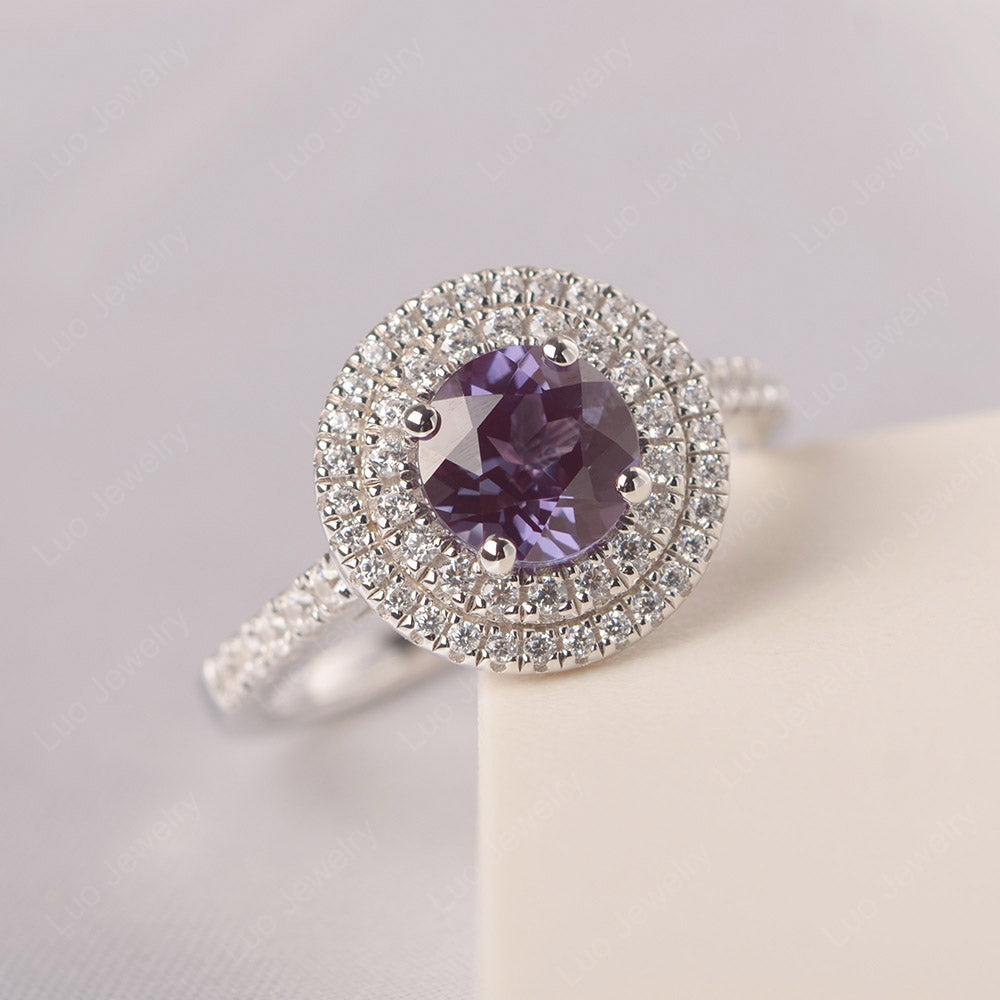 Round Alexandrite Double Halo Engagement Ring