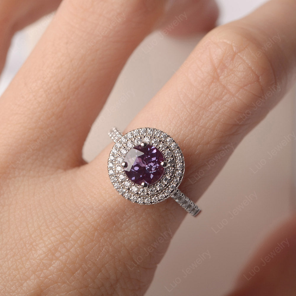 Round Alexandrite Double Halo Engagement Ring