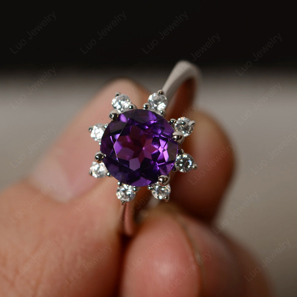 Brilliant Cut Amethyst Halo Engagement Ring - LUO Jewelry