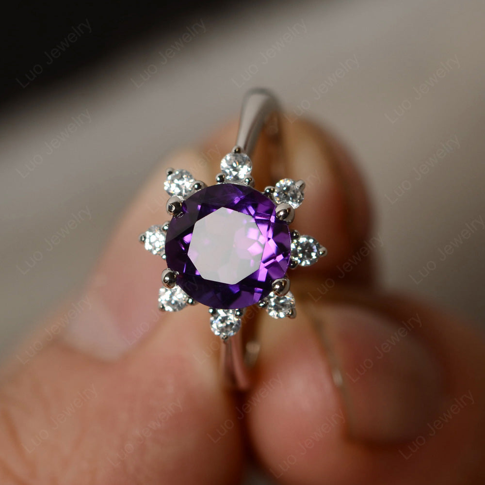 Brilliant Cut Amethyst Halo Engagement Ring - LUO Jewelry
