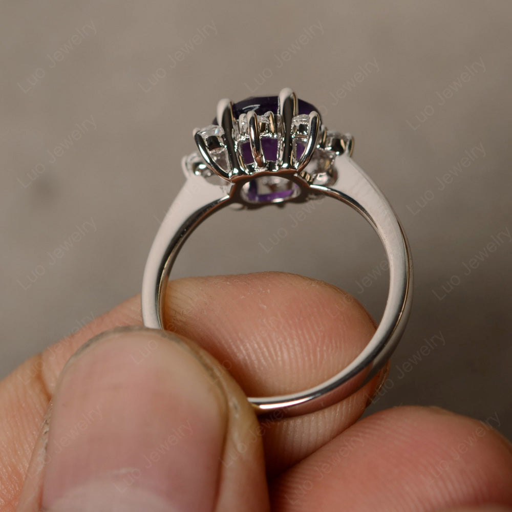 Brilliant Cut Amethyst Halo Engagement Ring - LUO Jewelry