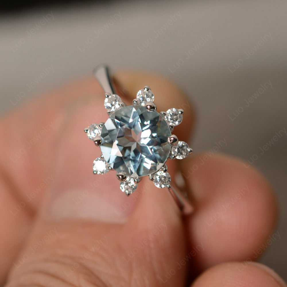 Brilliant Cut Aquamarine Halo Engagement Ring - LUO Jewelry