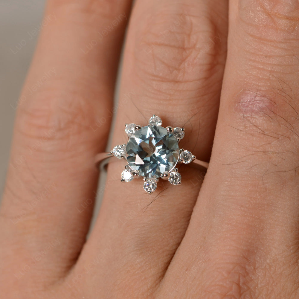 Brilliant Cut Aquamarine Halo Engagement Ring - LUO Jewelry