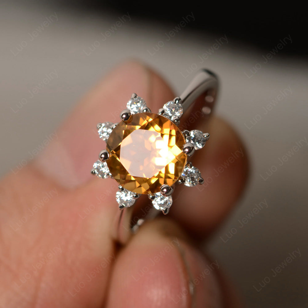 Brilliant Cut Citrine Halo Engagement Ring - LUO Jewelry