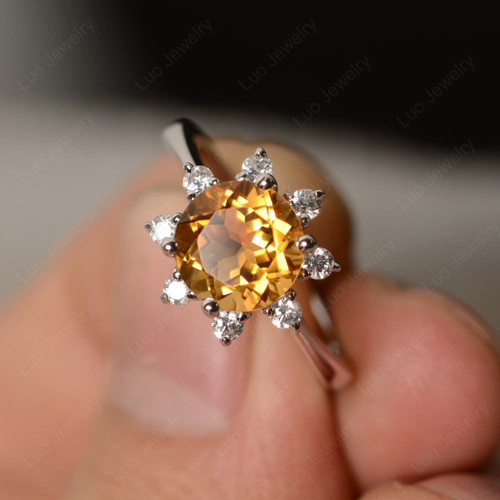 Brilliant Cut Citrine Halo Engagement Ring - LUO Jewelry