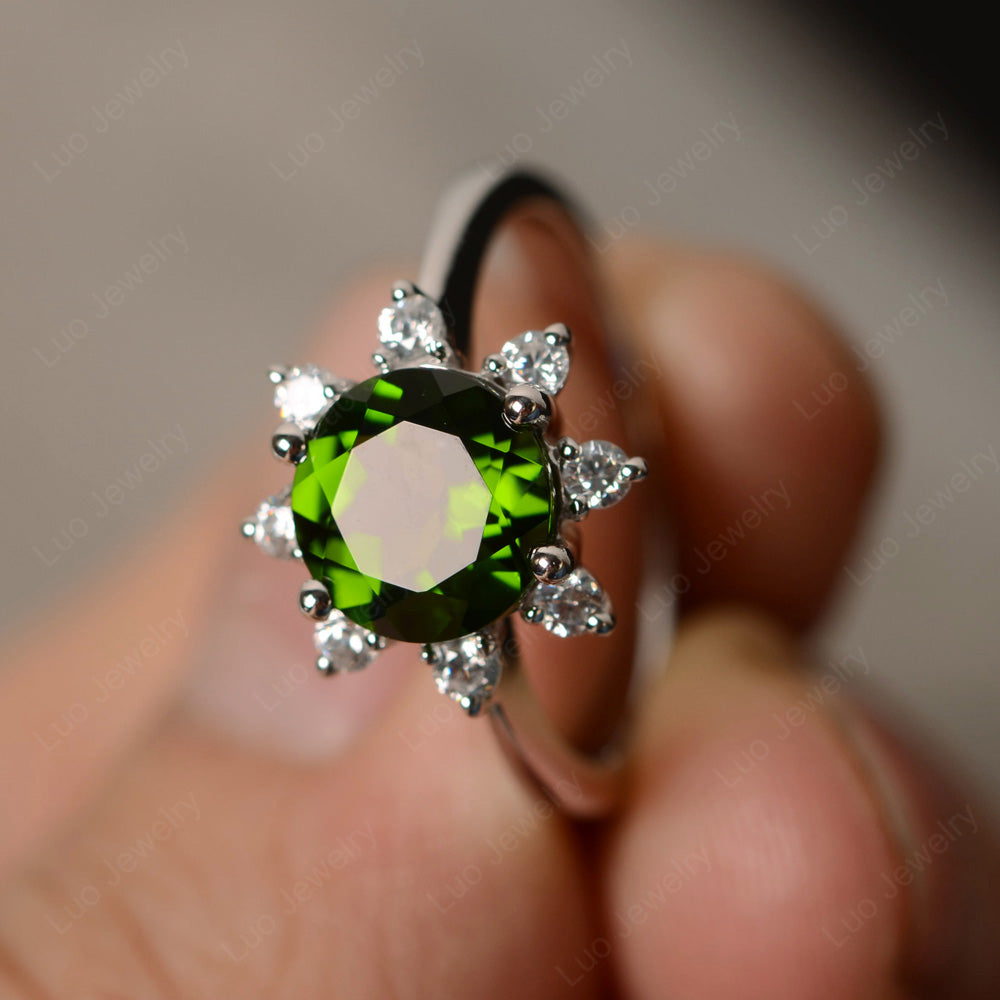 Brilliant Cut Diopside Halo Engagement Ring - LUO Jewelry