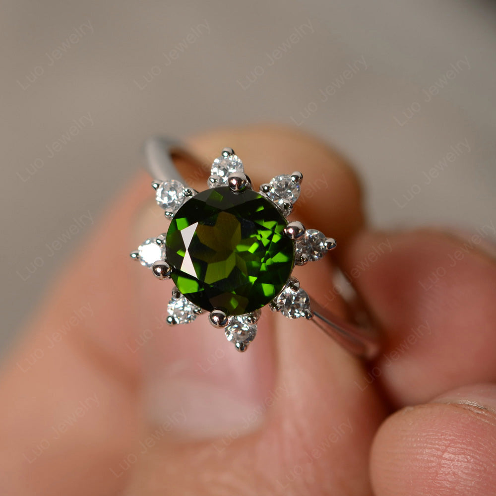 Brilliant Cut Diopside Halo Engagement Ring - LUO Jewelry