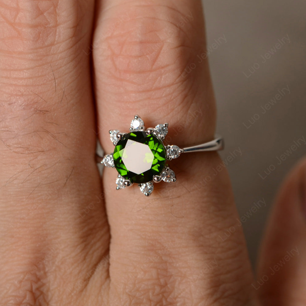 Brilliant Cut Diopside Halo Engagement Ring - LUO Jewelry