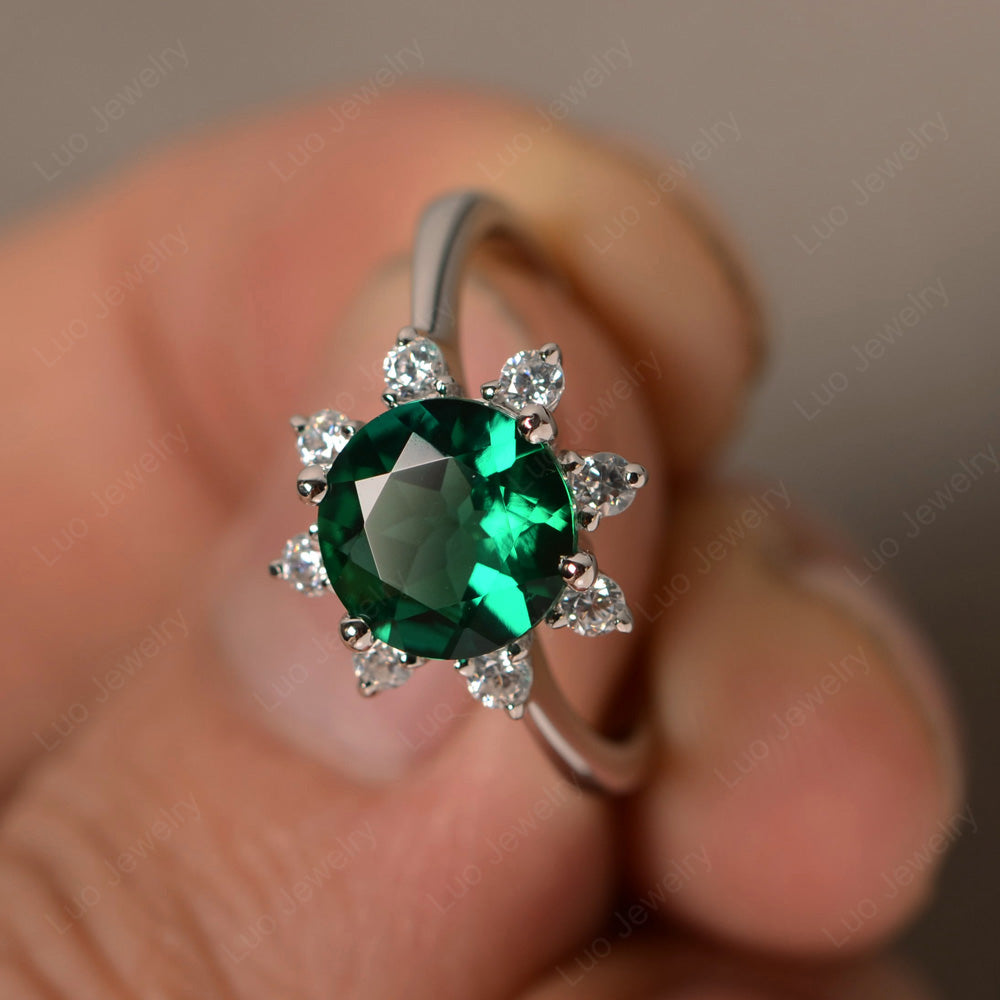 Brilliant Cut Lab Emerald Halo Engagement Ring - LUO Jewelry