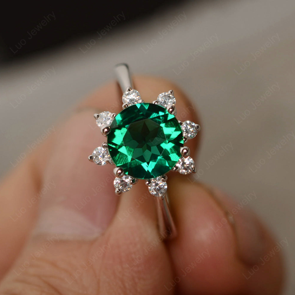 Brilliant Cut Lab Emerald Halo Engagement Ring - LUO Jewelry