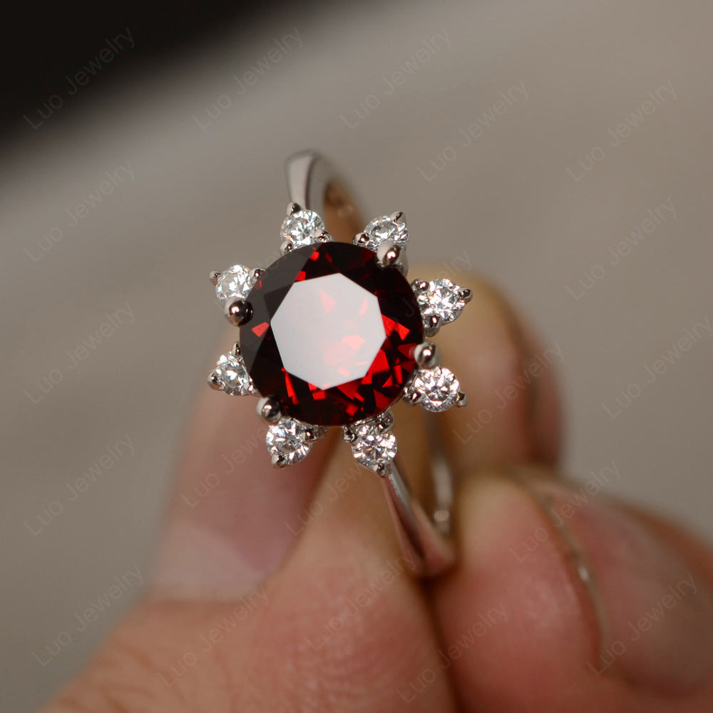 Brilliant Cut Garnet Halo Engagement Ring - LUO Jewelry