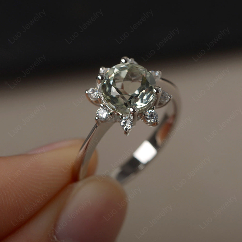 Brilliant Cut Green Amethyst Halo Engagement Ring - LUO Jewelry