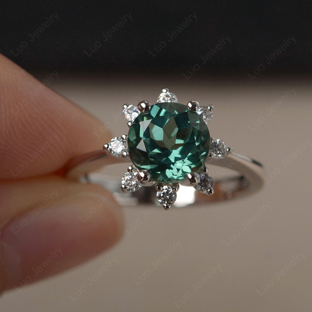 Brilliant Cut Green Sapphire Halo Engagement Ring - LUO Jewelry