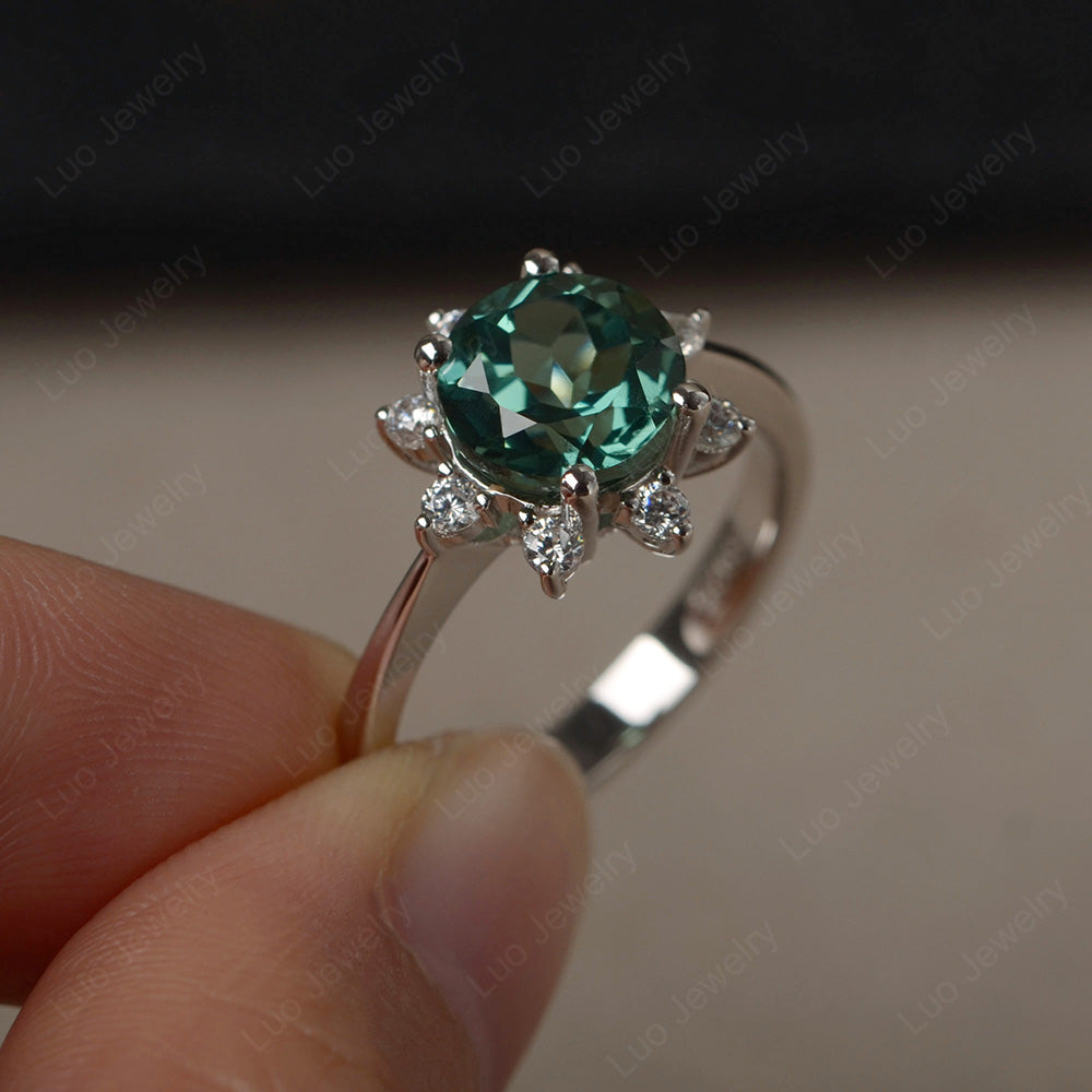 Brilliant Cut Green Sapphire Halo Engagement Ring - LUO Jewelry