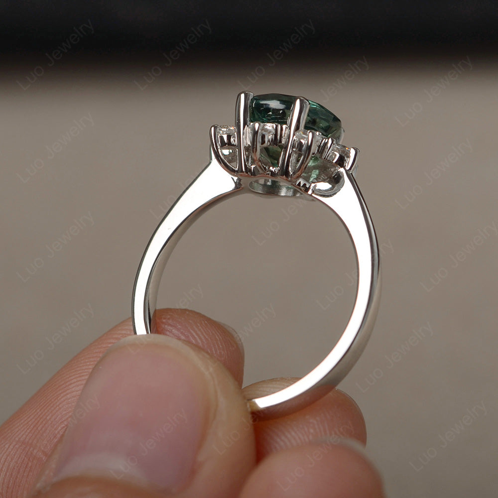 Brilliant Cut Green Sapphire Halo Engagement Ring - LUO Jewelry