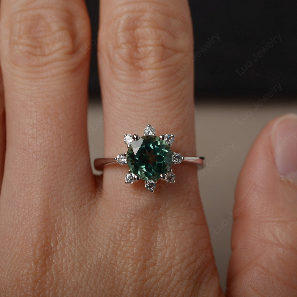 Brilliant Cut Green Sapphire Halo Engagement Ring - LUO Jewelry