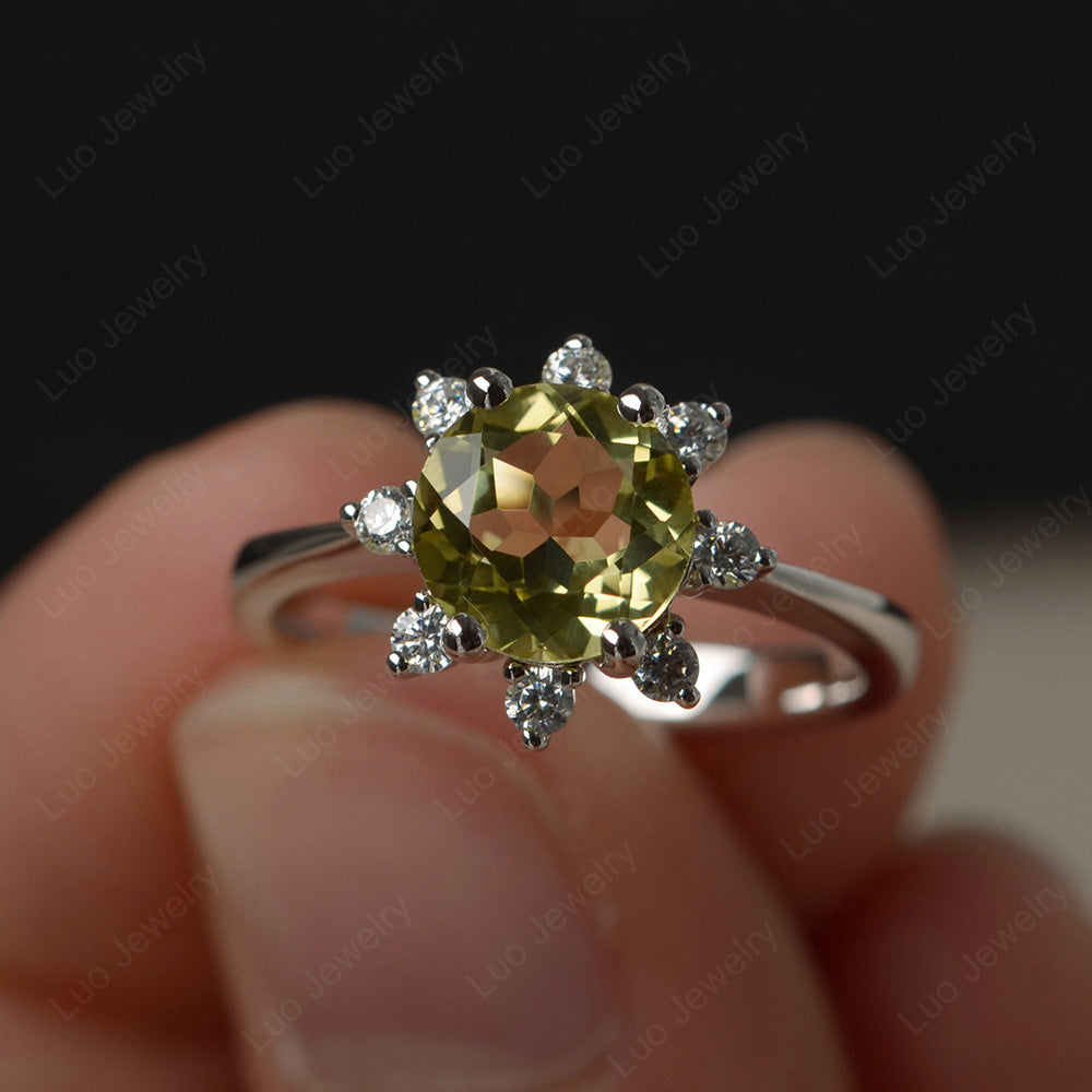 Brilliant Cut Lemon Quartz Halo Engagement Ring - LUO Jewelry
