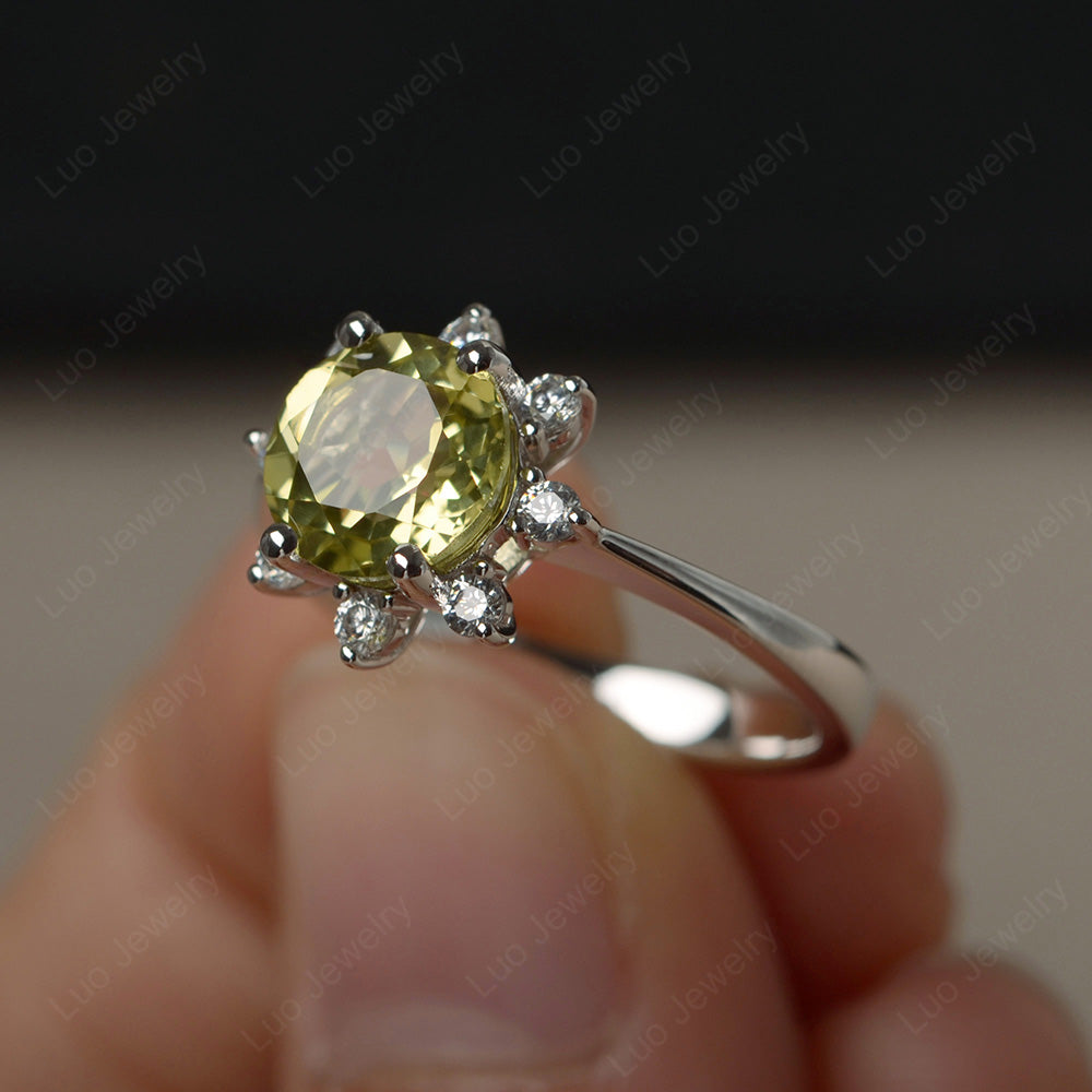 Brilliant Cut Lemon Quartz Halo Engagement Ring - LUO Jewelry