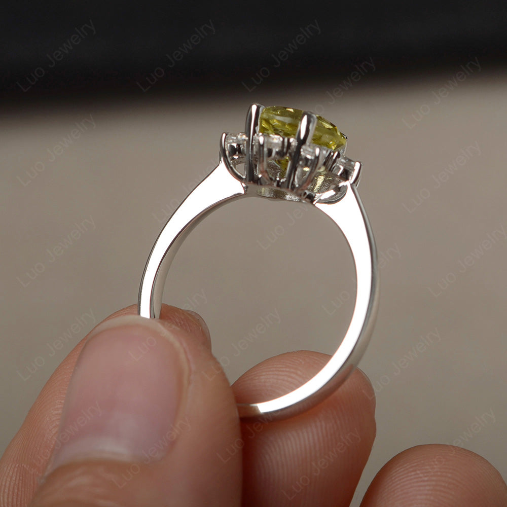 Brilliant Cut Lemon Quartz Halo Engagement Ring - LUO Jewelry