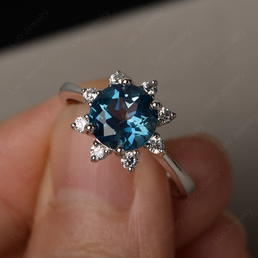 Brilliant Cut London Blue Topaz Halo Engagement Ring - LUO Jewelry