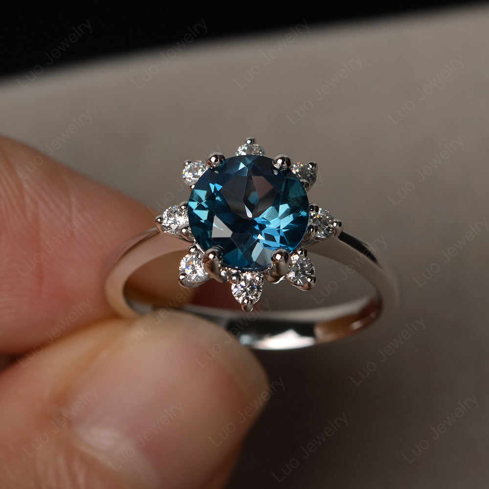 Brilliant Cut London Blue Topaz Halo Engagement Ring - LUO Jewelry