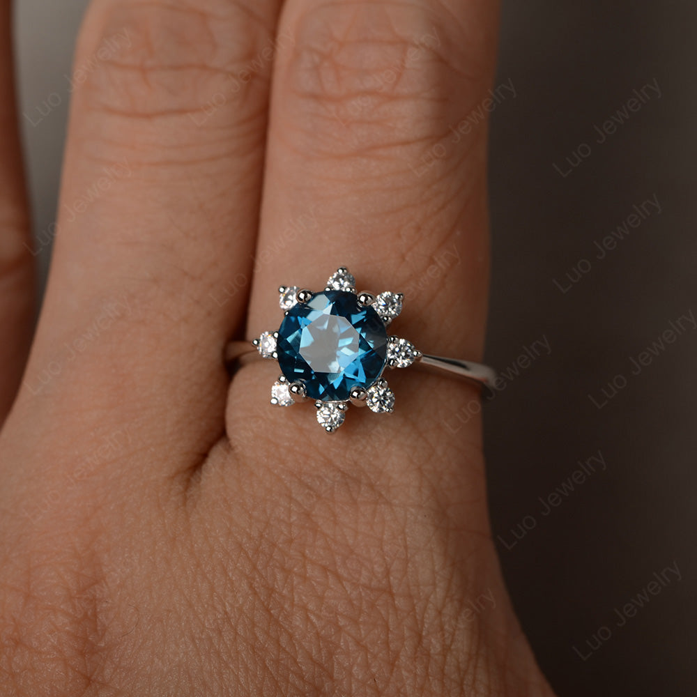 Brilliant Cut London Blue Topaz Halo Engagement Ring - LUO Jewelry