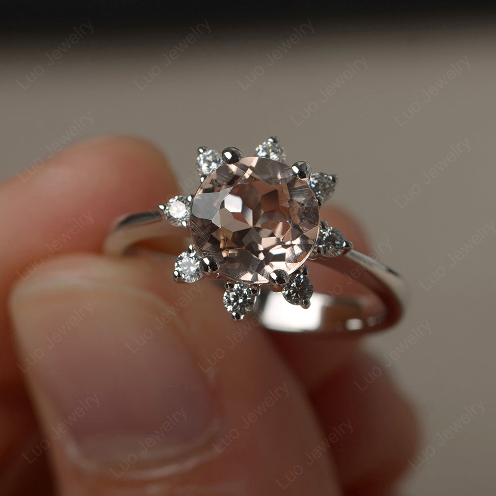 Brilliant Cut Morganite Halo Engagement Ring - LUO Jewelry