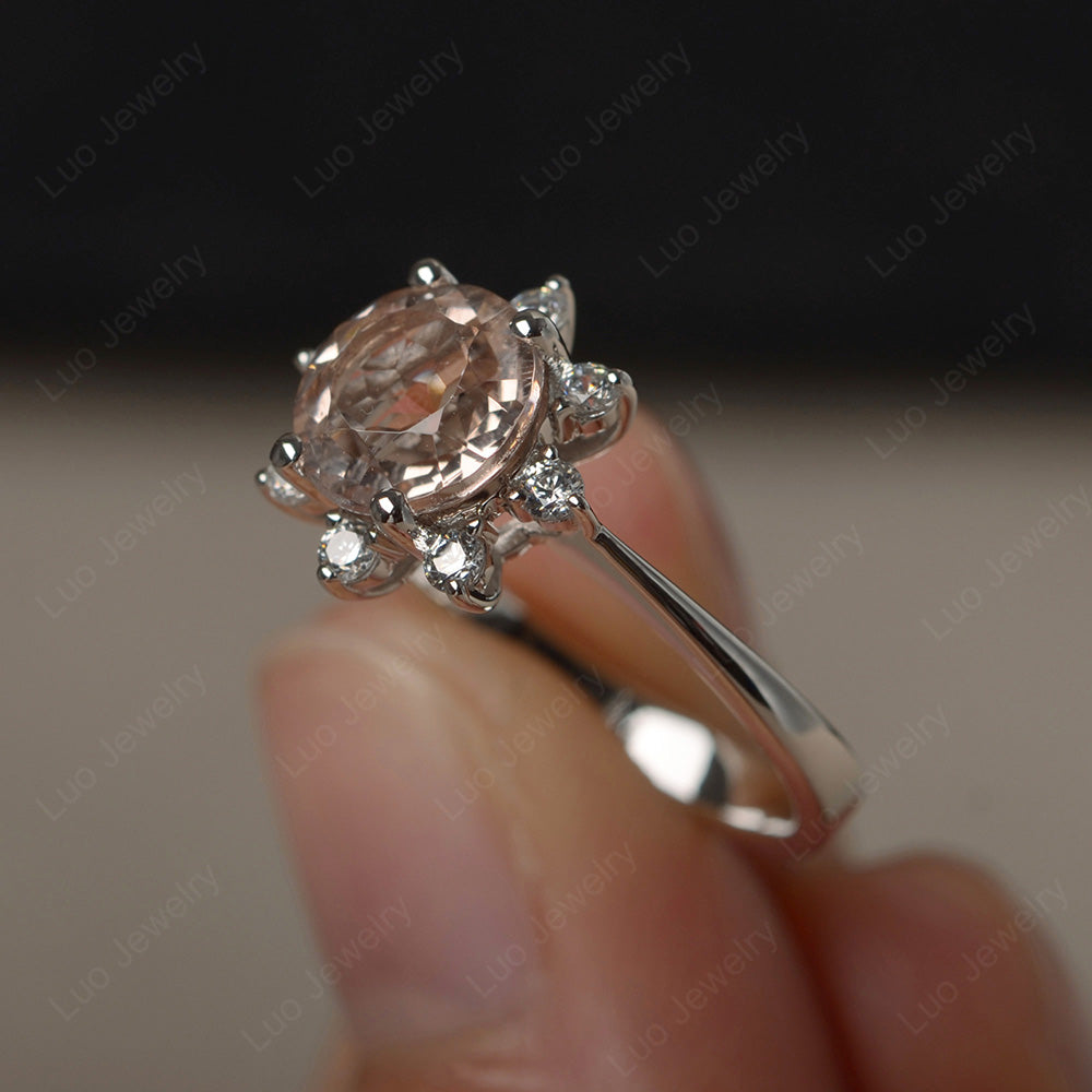 Brilliant Cut Morganite Halo Engagement Ring - LUO Jewelry