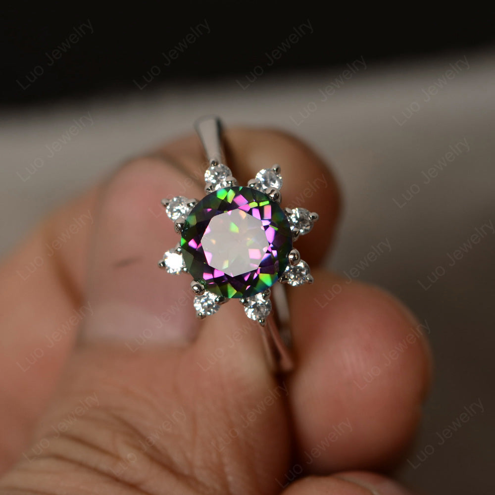 Brilliant Cut Mystic Topaz Halo Engagement Ring - LUO Jewelry