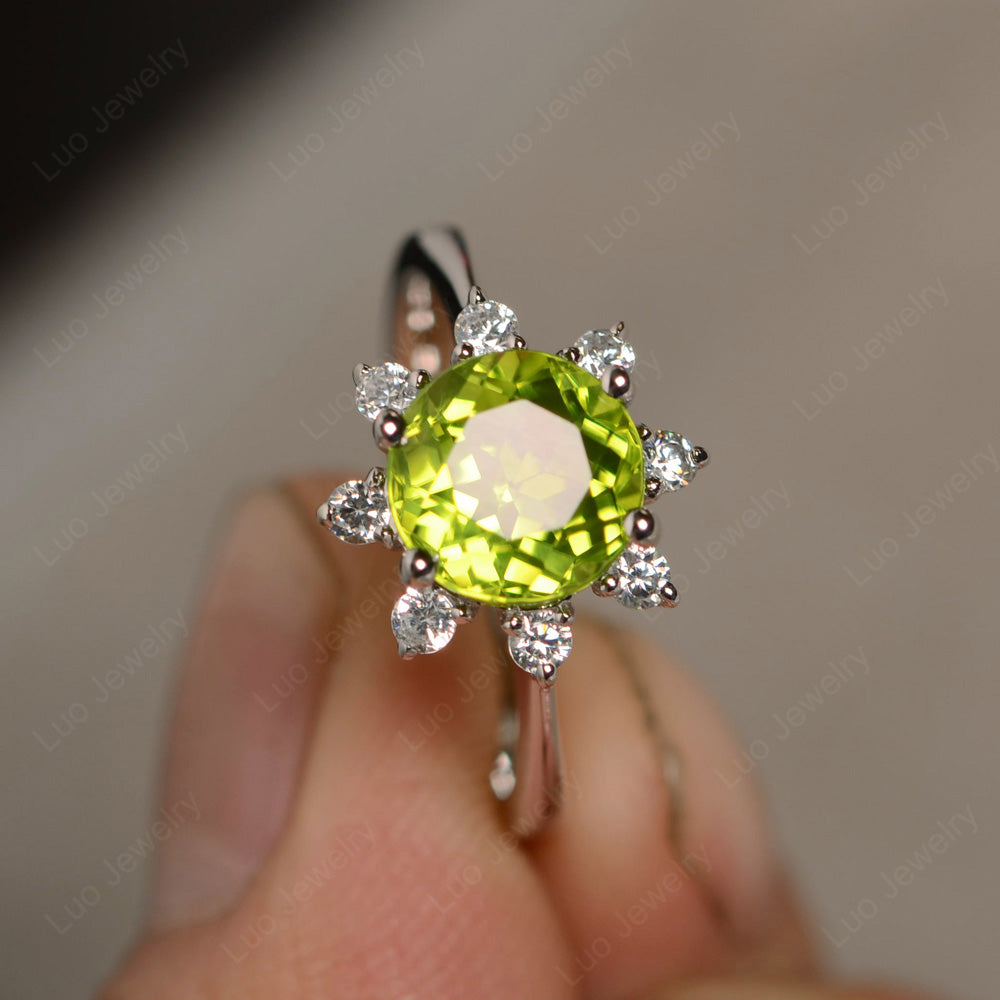 Brilliant Cut Peridot Halo Engagement Ring - LUO Jewelry