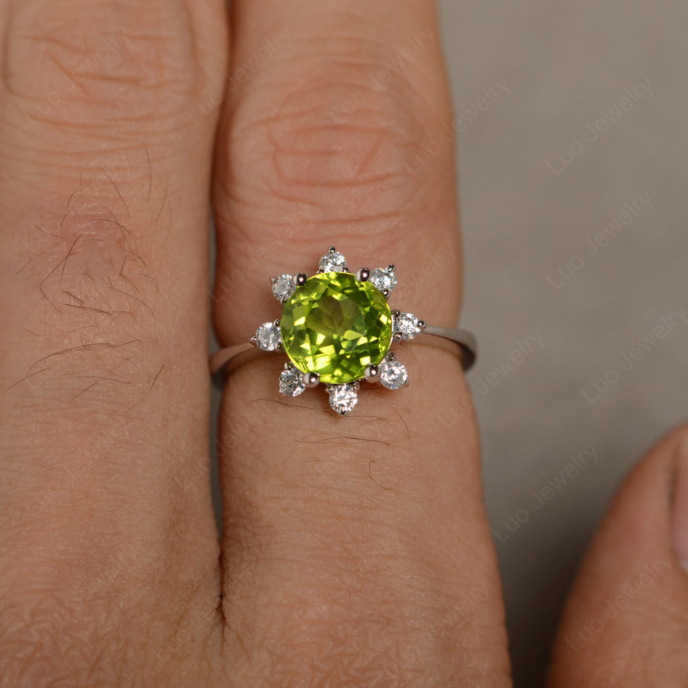 Brilliant Cut Peridot Halo Engagement Ring - LUO Jewelry