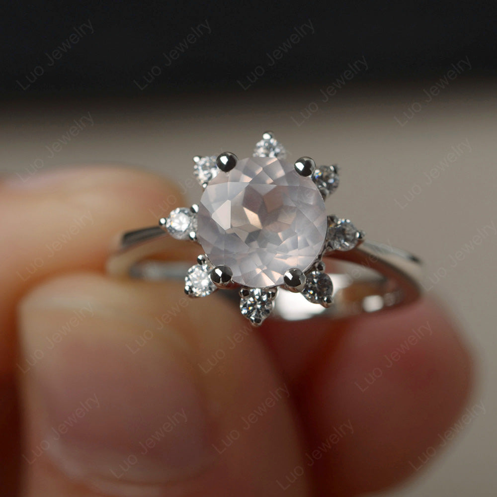 Brilliant Cut Rose Quartz Halo Engagement Ring - LUO Jewelry