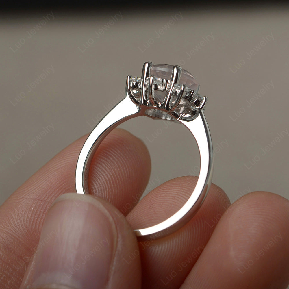 Brilliant Cut Rose Quartz Halo Engagement Ring - LUO Jewelry