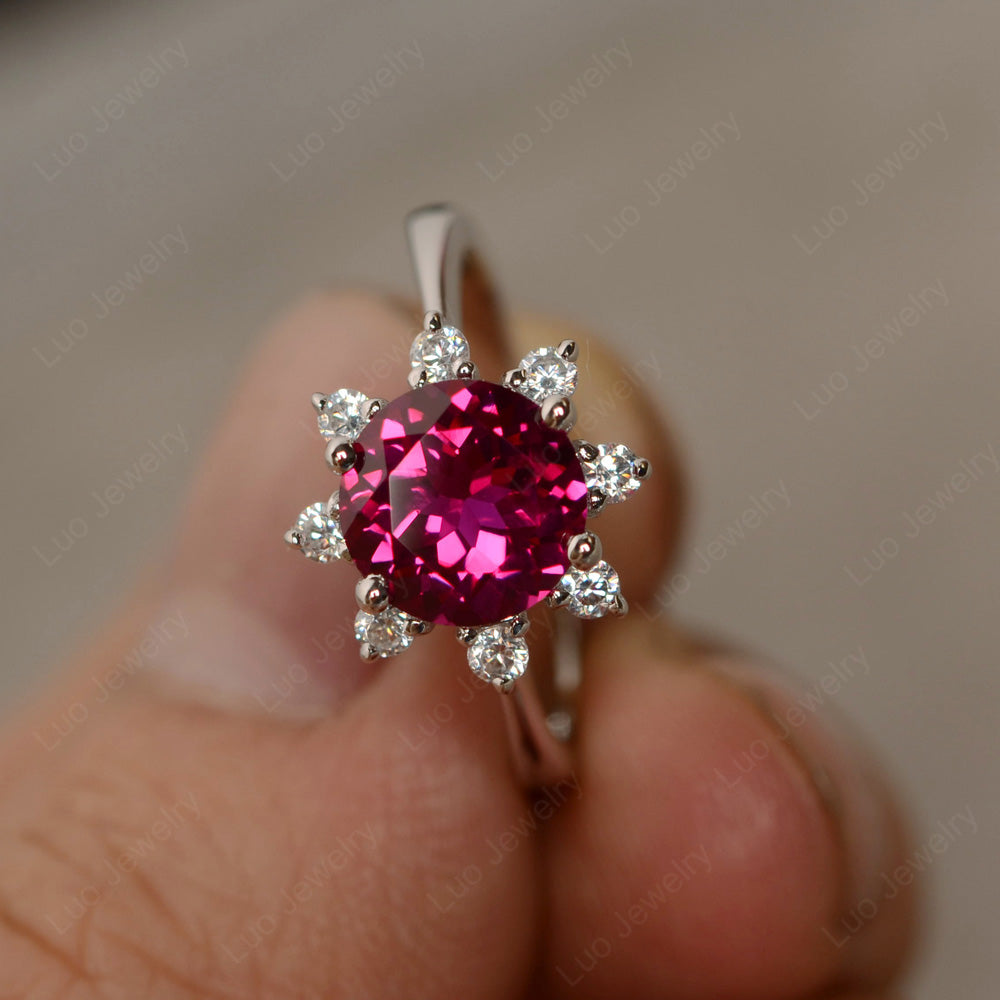 Brilliant Cut Ruby Halo Engagement Ring - LUO Jewelry