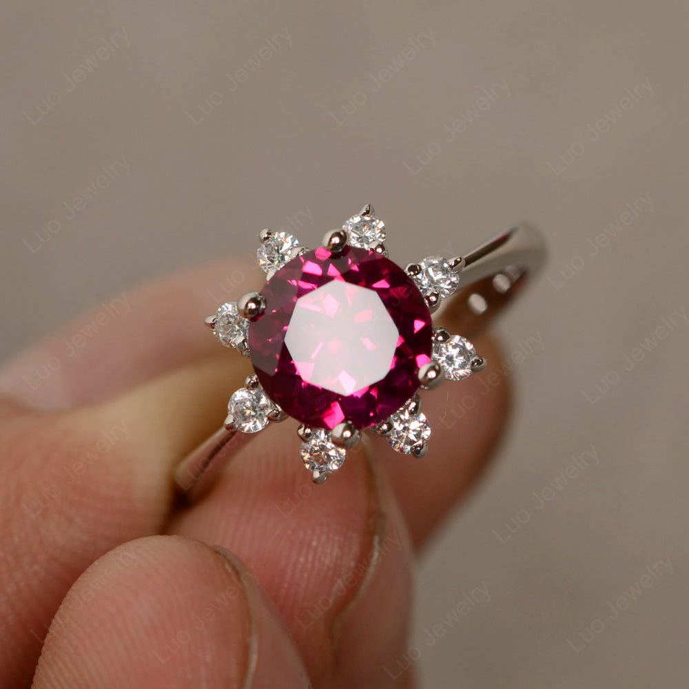 Brilliant Cut Ruby Halo Engagement Ring - LUO Jewelry