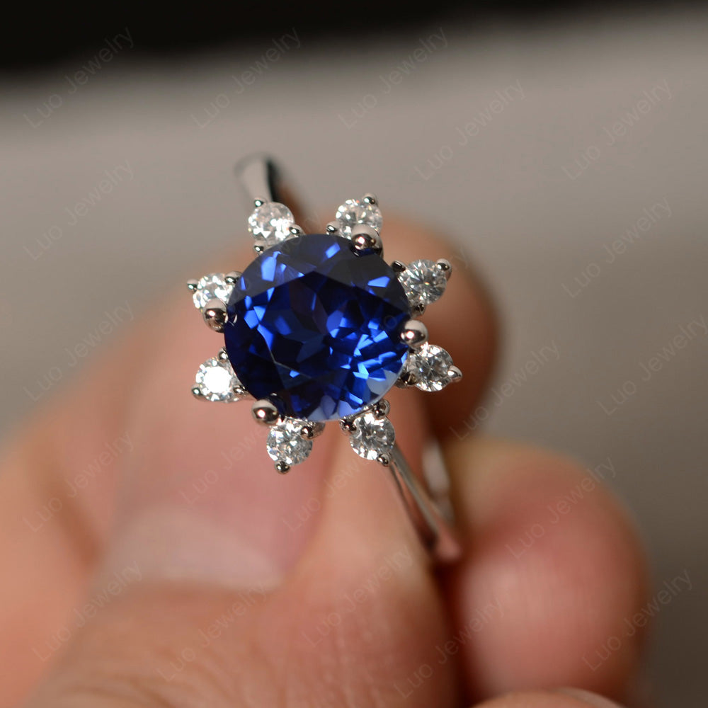Brilliant Cut Lab Sapphire Halo Engagement Ring - LUO Jewelry