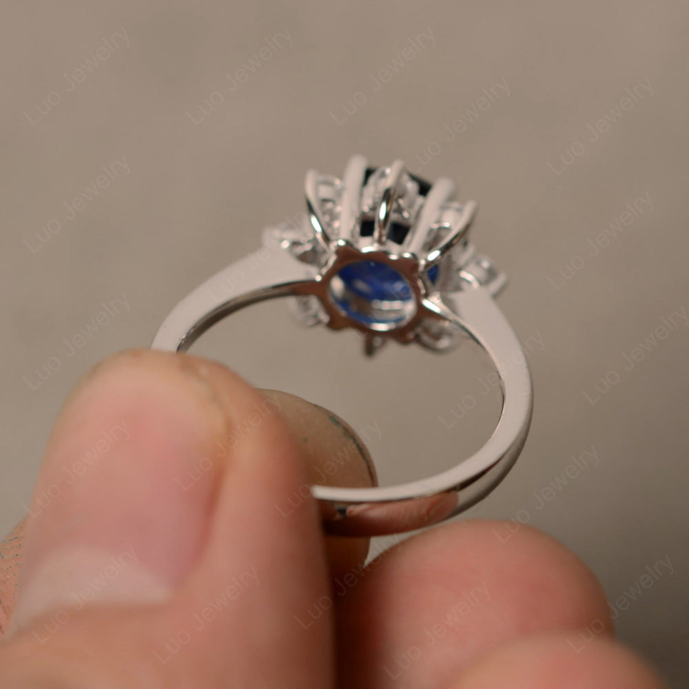 Brilliant Cut Lab Sapphire Halo Engagement Ring - LUO Jewelry