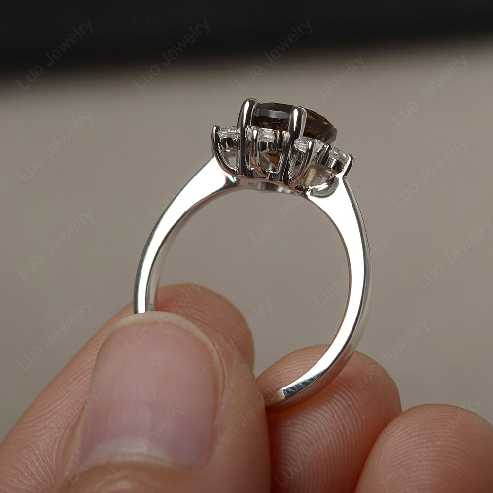 Brilliant Cut Smoky Quartz  Halo Engagement Ring - LUO Jewelry