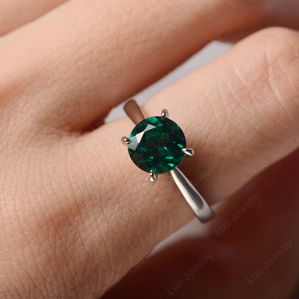 Lab Emerald Cathedral Solitaire Engagement Ring - LUO Jewelry