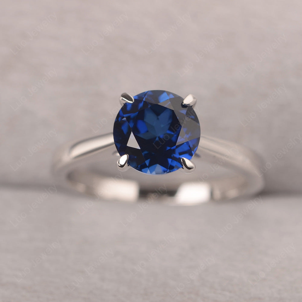 Lab Sapphire Cathedral Solitaire Engagement Ring - LUO Jewelry