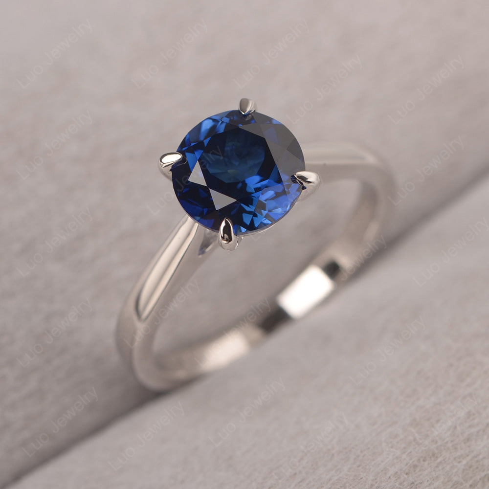 Lab Sapphire Cathedral Solitaire Engagement Ring - LUO Jewelry