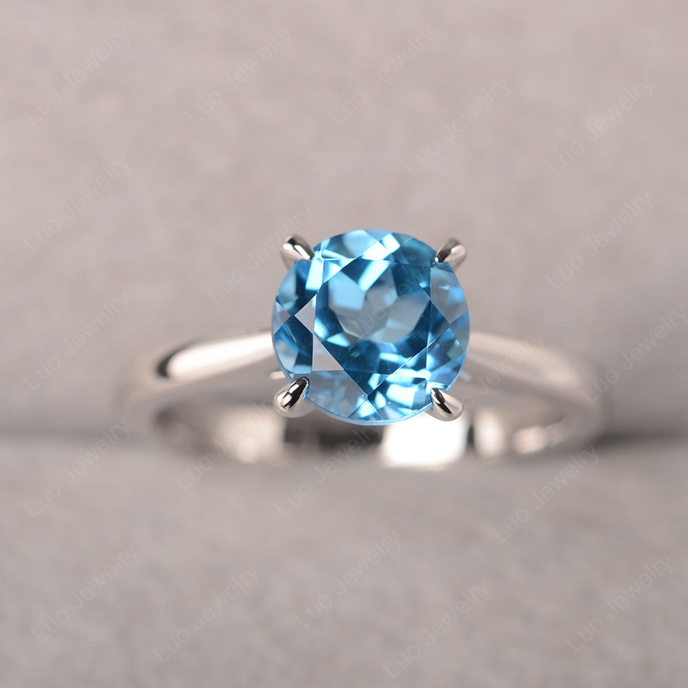 Swiss Blue Topaz Cathedral Solitaire Engagement Ring - LUO Jewelry