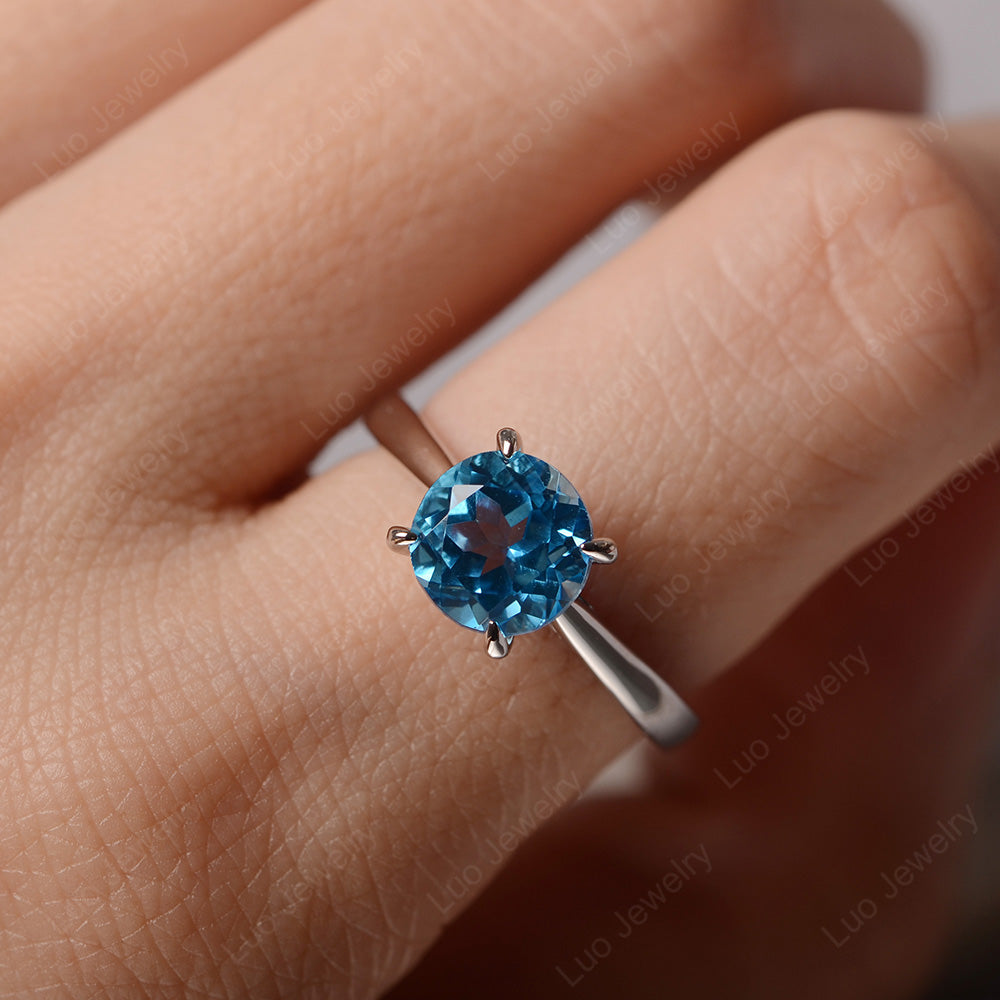 Swiss Blue Topaz Cathedral Solitaire Engagement Ring - LUO Jewelry