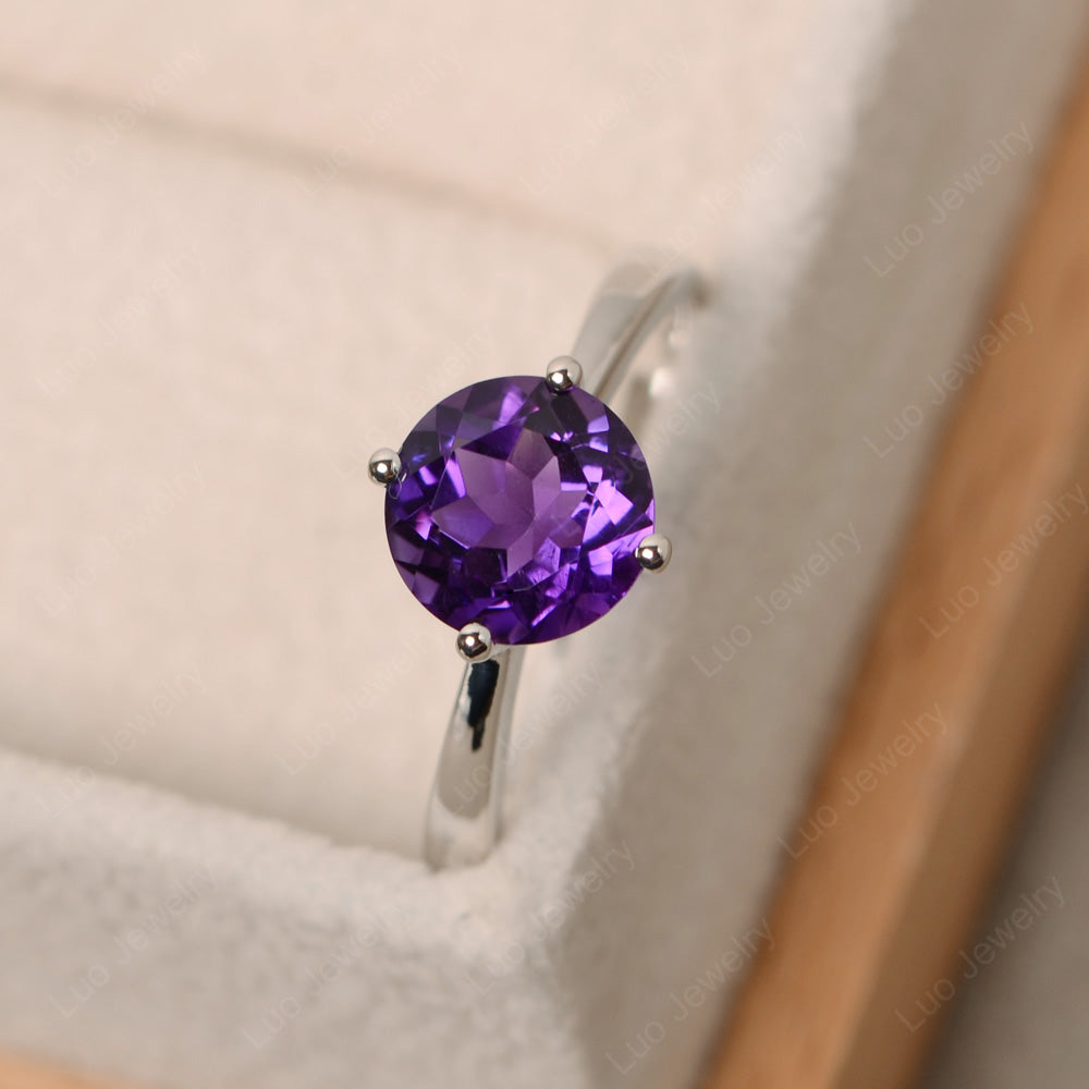 Round Cut Kite Set Amethyst Solitaire Ring - LUO Jewelry