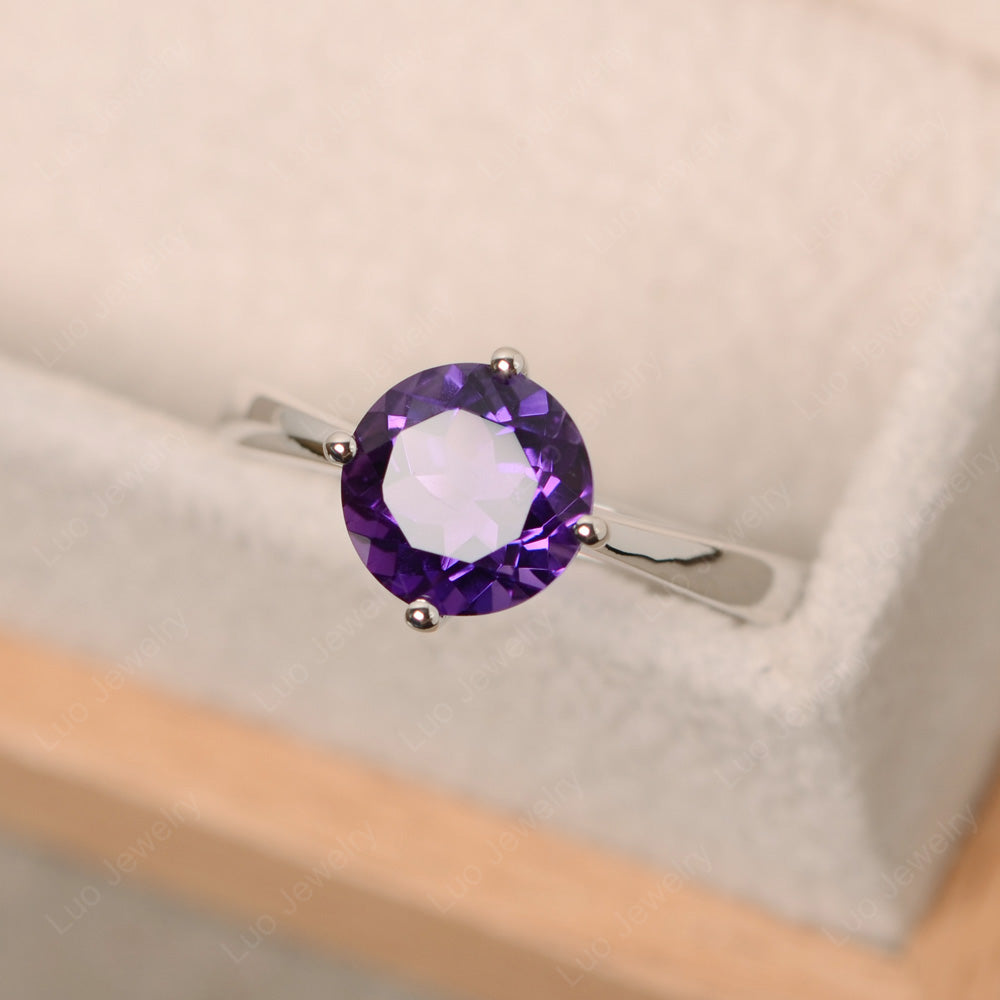 Round Cut Kite Set Amethyst Solitaire Ring - LUO Jewelry